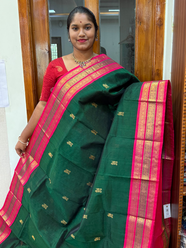 Silk Cotton Korvai Buttas Triple Tone Dark Green and Pink (SCKTTB04)