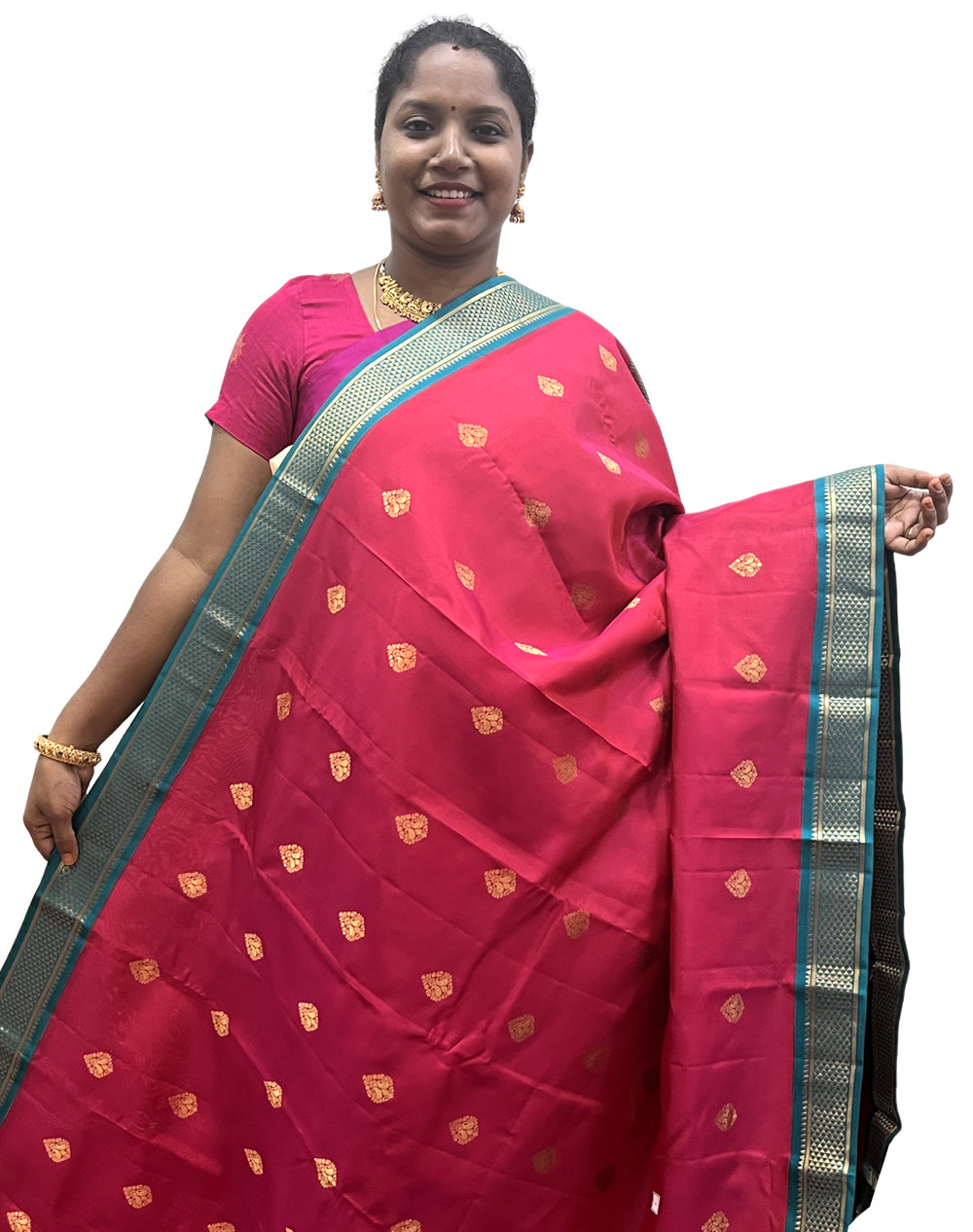 Kanchipuram Silk Buttas Pink And Teal Blue(KSB11)