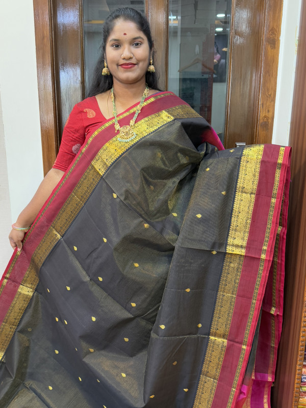 Silk Cotton Vairaoosi Buttas Black And Pink(SCVB4)