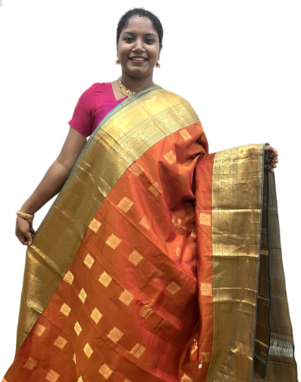 Kanchipuram Silk Buttas Rust And Dual Shaded Green(KSB26)