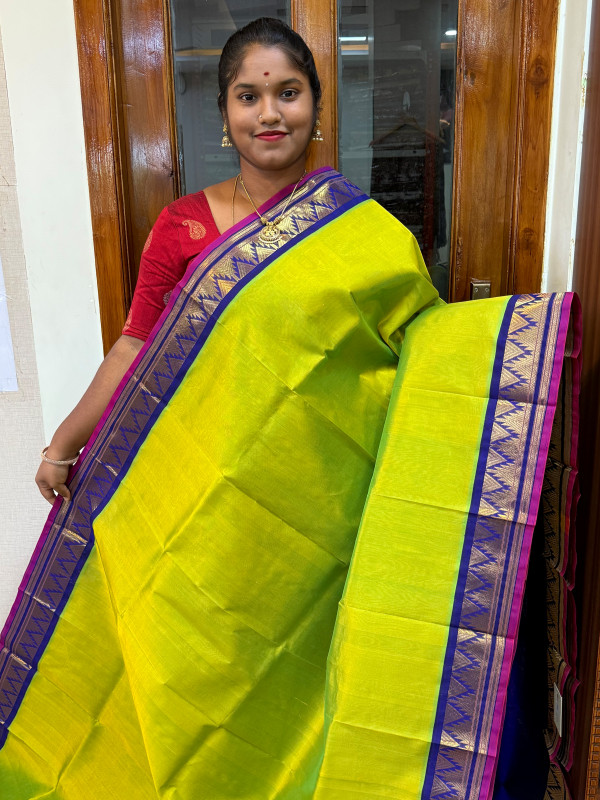 Silk Cotton Korvai Special Dual Shade Green And Royal Blue(SCKSS127)