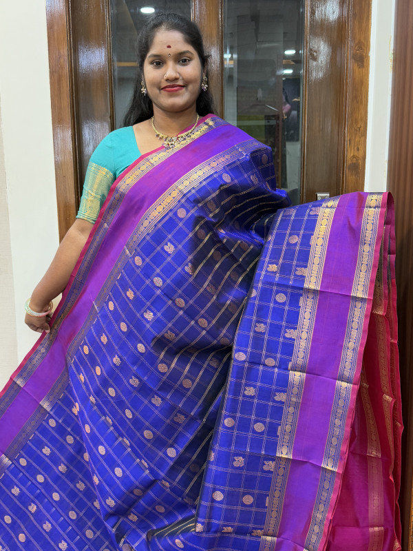 Silk Cotton Checked Buttas Violet And Pink(SCRBPV111)